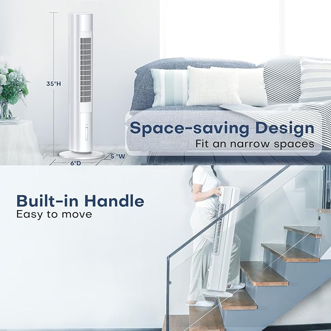 MYICY Evaporative Air Cooler, 35" Windowless Air Conditioner Portable w/3 Speeds, 25ft Remote, Smart Timer & Water Tank, Portable Air Conditioners No Windows Needed, 90°Oscillating AC Unit for Room