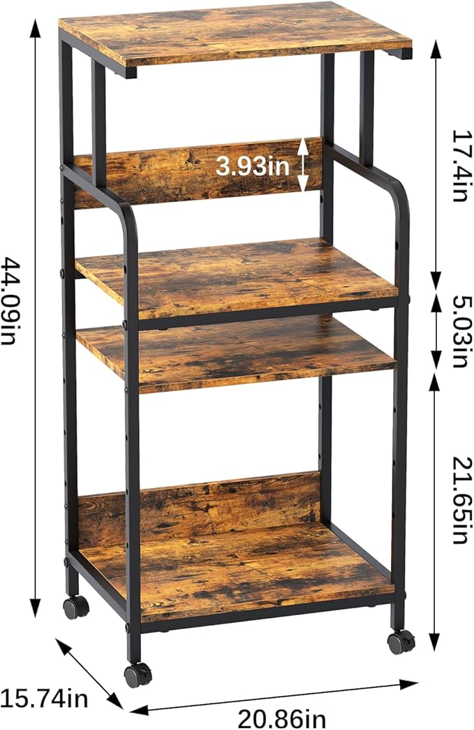 Arbuxzuy 4 Tier Printer Stand with Storage Shelf, Large Tall Printer Cart with Wheels, Mobile Printer Table for Home Office, Adjustable Stands for Heat Press Scanner Fax (Brown)