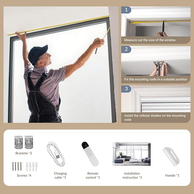 Boolegon Motorized Blinds with Remote, 100% Blackout Smart Blinds, Automatic Cellular Shades for Windows, Rechargeable Electric Honeycomb Shades for Home,Blackout Light Gray,Custom Size