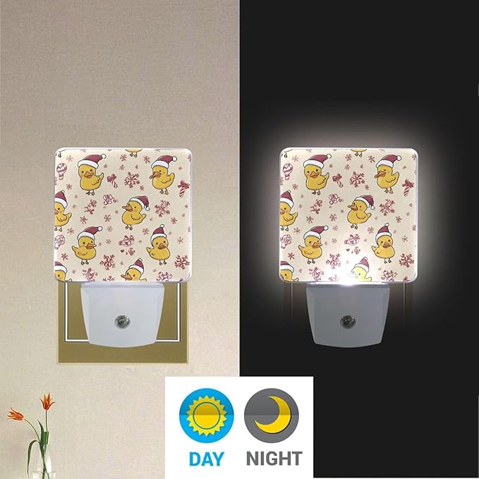 Pigsaly Led Night Light Cute Cartoon Yellow Ducks Santa Hats Snowflake Night Light Plug in Wall Lamp Smart Dusk to Dawn Sensor Nightlight Led Lamp Energy Saving Lights Gift for Kids Room Bedroom Ba
