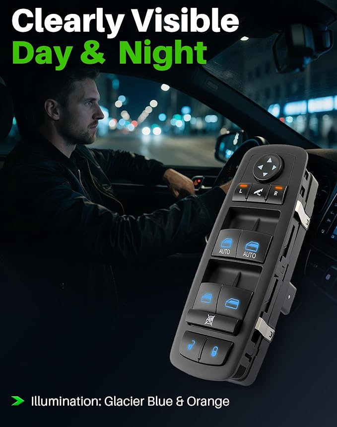 Dacall Window Switch Fits for Chrysler Town & Country (2012-2015), Dodge Grand Caravan (2012-2015), Ram 1500 2500 (2013-2015), Ram 3500 (2015) Front Driver Side, Replaces 68110867AA, 68110867AB