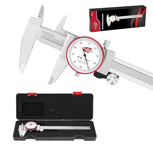 Standard Gage 0-6" Range SAE Dial Caliper Measuring Tool, Analog Precision Micrometer Caliper ±0.001" Accuracy, Manual Mechanical Metal Stainless Steel Measuring Dial with 4-Way Measurements