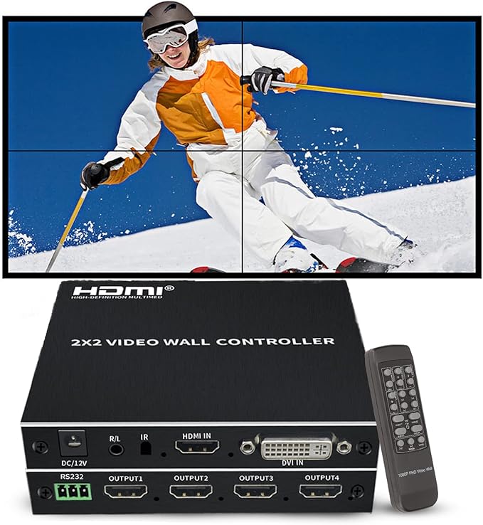 Video Wall Controller, 4K HD Display Seamless Splicing Processor with RS232, Input, 4 Way Audio Output 180° Rotate TV Wall Display 2x2 1x2 1x3 1x4 2x1 3x1 4x1 (US Plug)