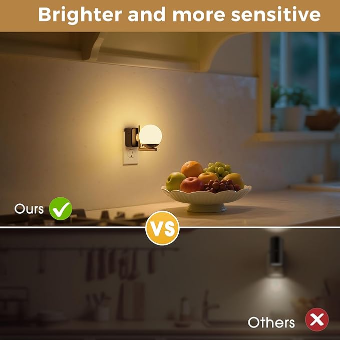 L LOHAS LED Night Lights Plug Into Wall 2 Pack, Dusk to Dawn Sensor, 3000K Nightlight, 0-100LM Adjustable Brightness, 180°Rotating Plug in Night Light for Bathroom, Hallway, Bedroom, Stairway
