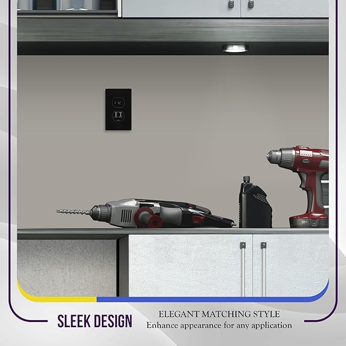 ENERLITES Screwless Duplex Wall Plate, Child Safe Receptacle Outlet Cover, Standard Size, 1-Gang 4.68" x 2.93", Unbreakable Polycarbonate Thermoplastic, UL Listed, SI8821-BK, Glossy, Black