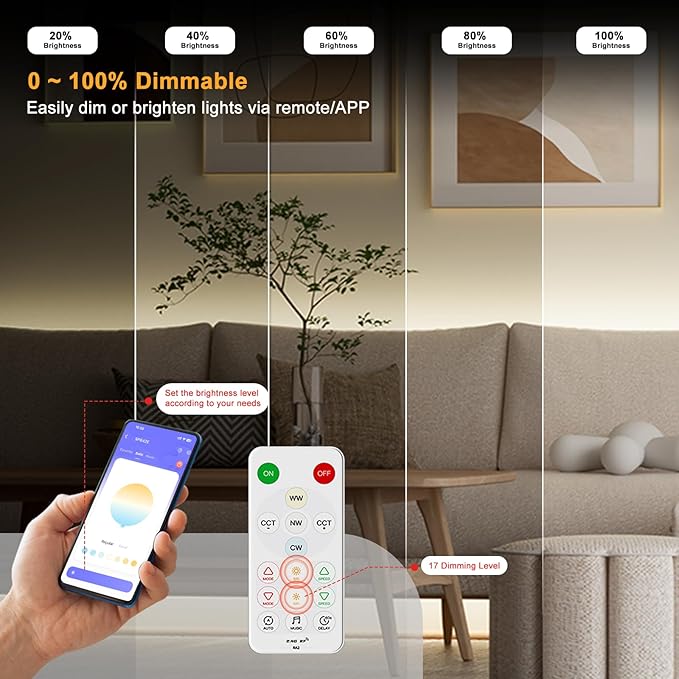 PAUTIX CCT LED Controller Kit SP642E,iOS/Andriod App Control 2.4G RF Wireless Remote Control,CCT LED Controller/Dimmer,for CCT LED Strip Light,with Timing Function,Music Mode,Group Control