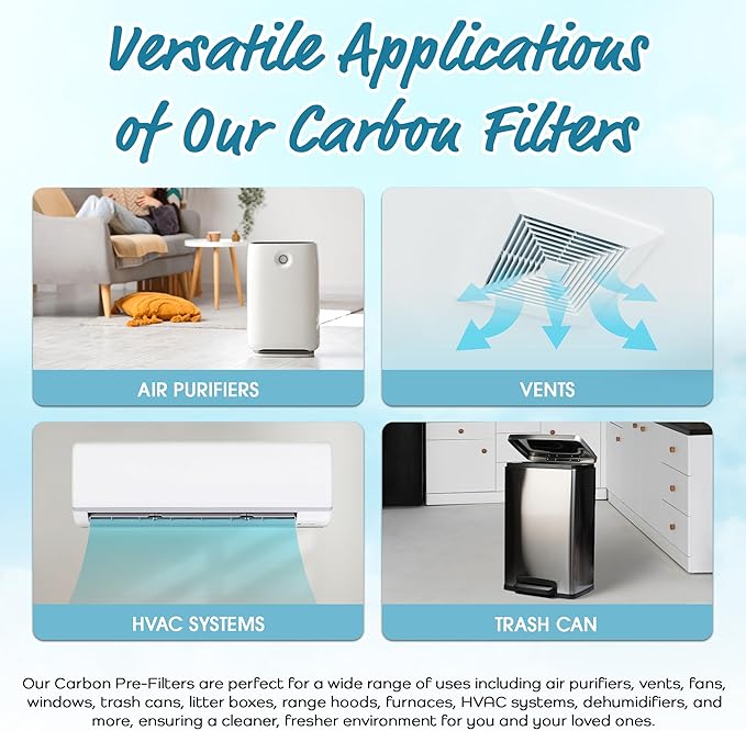 Breathe Naturally Universal Cut To Fit Carbon Activated Air Filter - Replacement Charcoal Filters - Pre Filter Carbon Sheet for Air Purifier, Vent Filters & More - Made in USA (Pack of 1, 16x48)