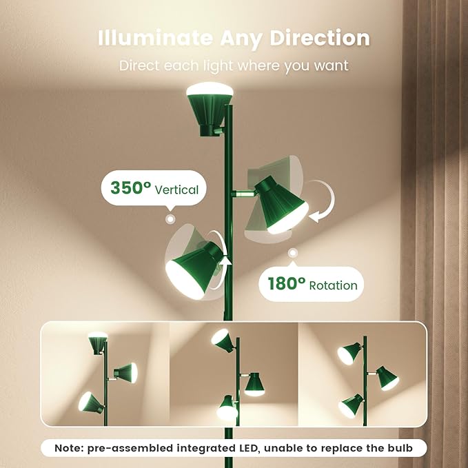 SIBRILLE 36W LED Tree Floor Lamp, Dimmable Tall Standing Lamp with Remote & Touch Control, 4 Color Temperatures Bright Floor Lamp, 3 Rotatable Light Modern Floor Lamps for Living Room Bedroom Office