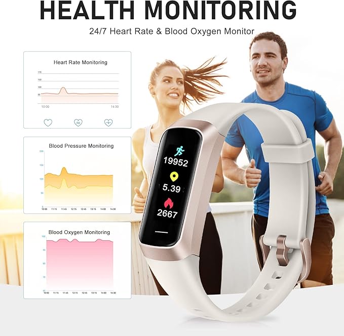 Fitness Tracker with 24/7 Heart Rate Blood Oxygen Sleep Monitor, 1.1" AMOLED Touch Screen Activity Tracker Smart Watches, IP68 Waterproof Step Counter Pedometer for Women Men