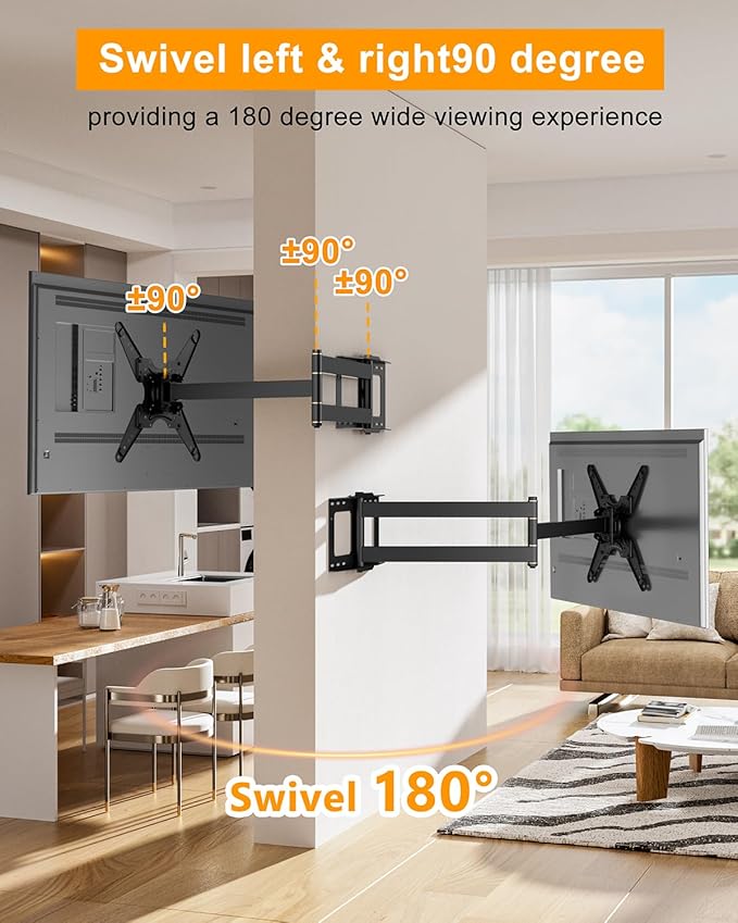 48'' Extension Extra Long Arm TV Wall Mount with Power Outlet, Rotating TV Wall Mount 180° Full Motion Heavy Duty for 26''-65'' Screens, VESA 400x400mm, Load 110 lbs, 16''Wood Stud/Concrete/Brick Wall