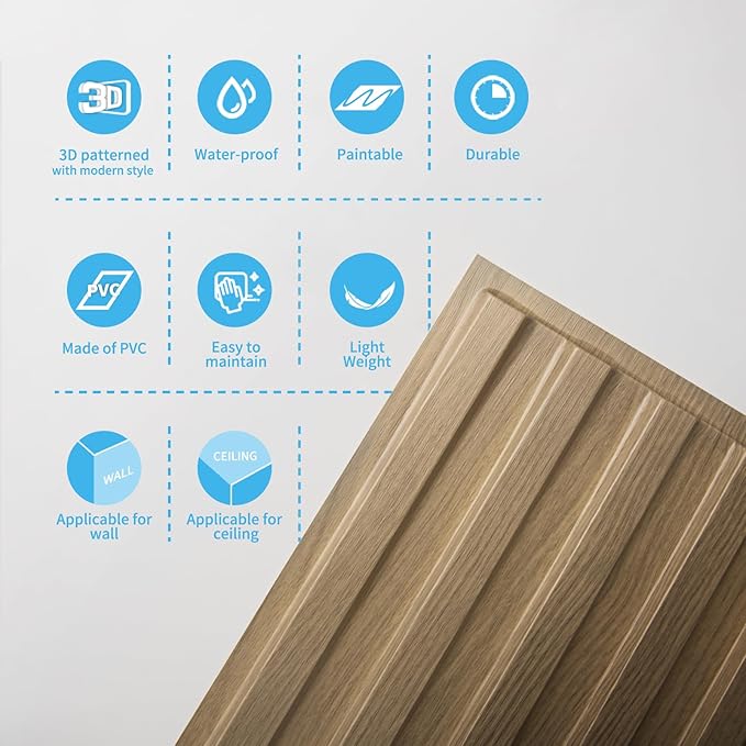 Art3d 12-Pack Slat Design 3D Wall Panels for Interior Wall Decor, 2x4 FT PVC Decorative Drop Ceiling Tiles - Walnut