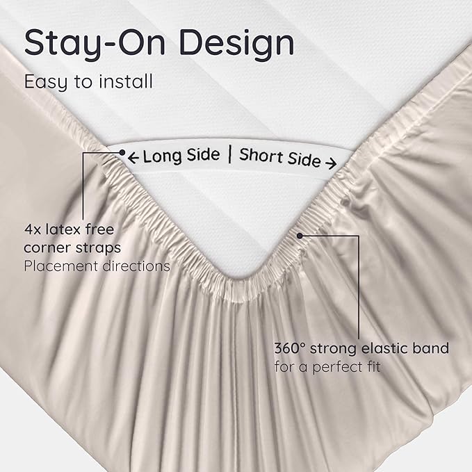 Bambaw 100% Viscose Derived from Bamboo Fitted Sheet Queen Size, Cooling Fitted Sheet Only, 16’’ Deep Pocket Sheets with Corner Straps, Queen Size (Sand)