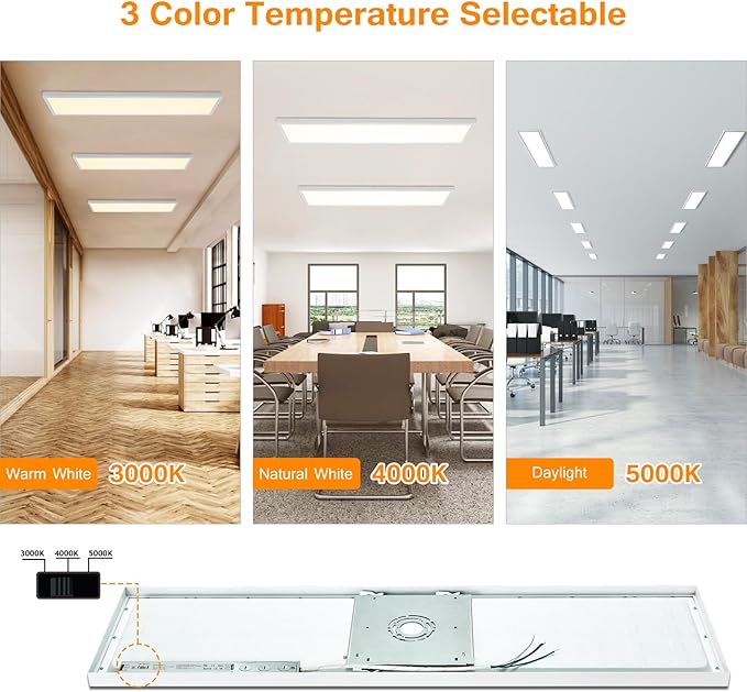 Mcacggo 12-Pack 1x4 LED Flat Panel Light Surface Mount, 3000K/4000K/5000K Selectable, Ultra-Thin Flush Mount LED Ceiling Light for Kitchen, Triac Dimmable, Bright 4400LM, 100-277V, ETL Listed, White