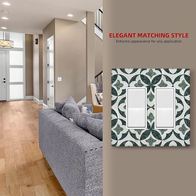Bvtewkhz Green Luxury Modern Cubic Marble 2 Gang Double Rocker Decorative Light Switch Covers Electrical Faceplate Switch Plates for Bathroom Kitchen Home
