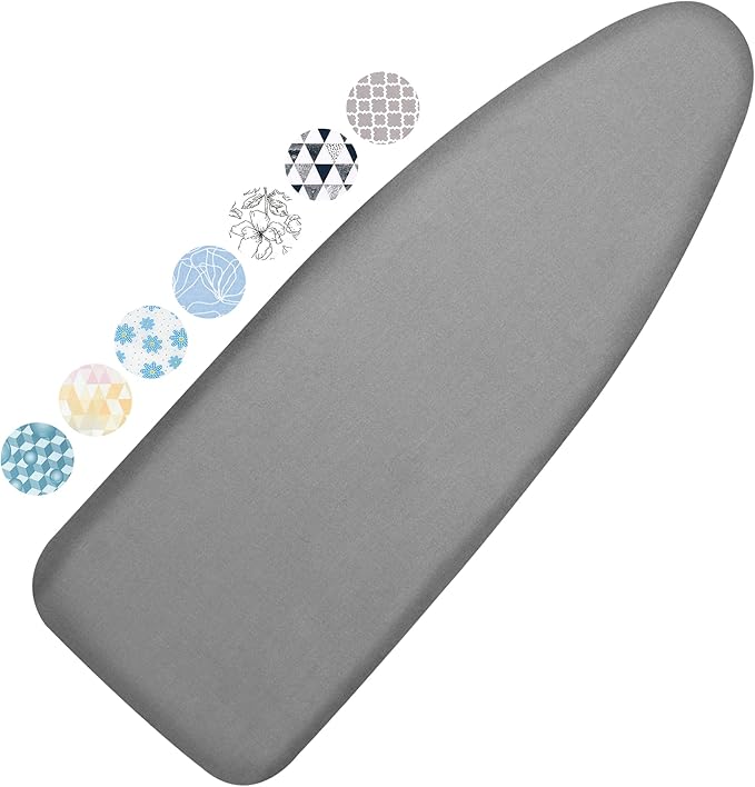 Ironing Board Cover and Pad, 18x49 Extra Wide Thick Iron Padding, Scorch & Stain Resistant Ironing board cover, Heavy Duty Iron Board Padded with Adjustable Fasteners Durable Elastic Edge, Grey