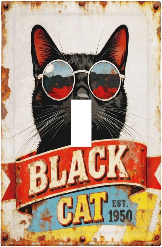 Bvtewkhz Black Cat Vintage 1 Gang Single Toggle Decorative Outlet Covers Light Switch Plate Electrical Receptacle Switchplate For Bathroom Kitchen Bedroom