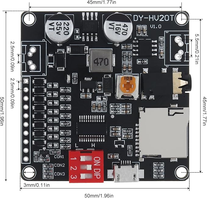 DiGiYes 20W Voice Playback Module DC 6-35V 24-bit DAC Output Support TF Card 32GB for Broadcast Device DIY, Support USB Downloadable Music Player Board