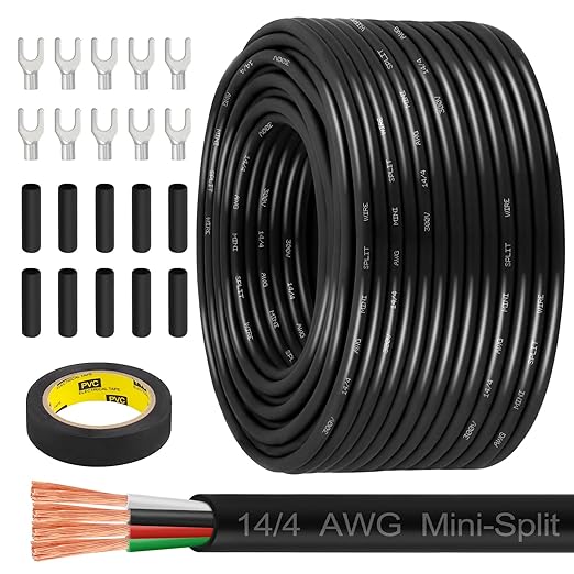 MOOKEERF 14/4 AWG Mini-Split Cable - 250FT 14 AWG 4 Conductor Control Cable 300V Stranded Oxygen-Free Pure Copper Wire for Mini Split Air Conditioner,Heat Pump,HVAC Systems and Speaker Systems