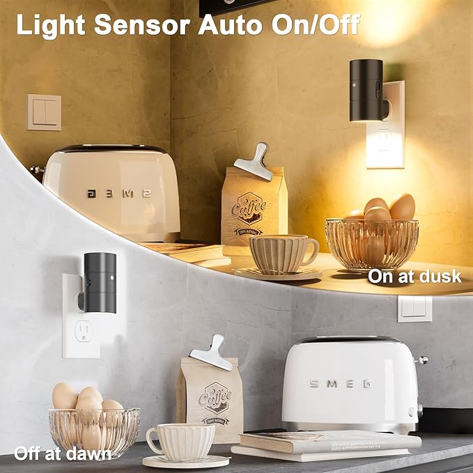 NIORSUN Night Lights Plug into Wall, Dimmable with 3 Color Modes & Auto On/Off Sensor, Ultra-Slim Nightlight for Hallway, Bathroom, Bedroom, Nursery, Kitchen (2 Pack, Black)