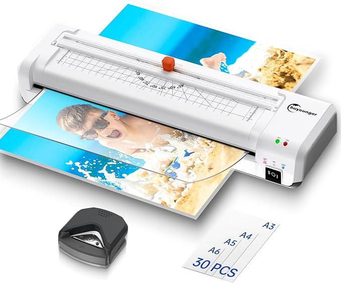 Buyounger Laminator Machine, A3 Laminator Machine with 30 Laminating Sheets, 13 Inch Laminating Machine with Built-in Paper Cutter & Corner Rounder, Thermal and Cold 11X17 for Home School Office