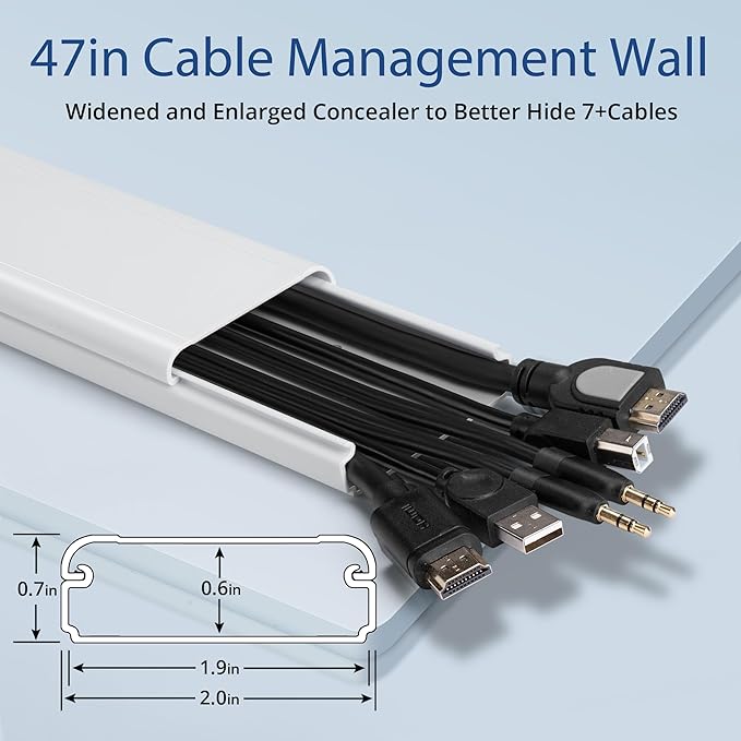 47in TV Cord Hider, YCLYC Cord Hider for Wall Mount TV, Large Cable Hider, Paintable Wire Covers for Cords, Cable Management Cord Organizer, Wire Hiders for TV on Wall 3*L15.7in W2in H0.7in, Black