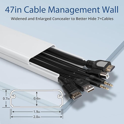 47in TV Cord Hider, YCLYC Cord Hider for Wall Mount TV, Large Cable Hider, Paintable Wire Covers for Cords, Cable Management Cord Organizer, Wire Hiders for TV on Wall 3*L15.7in W2in H0.7in, White