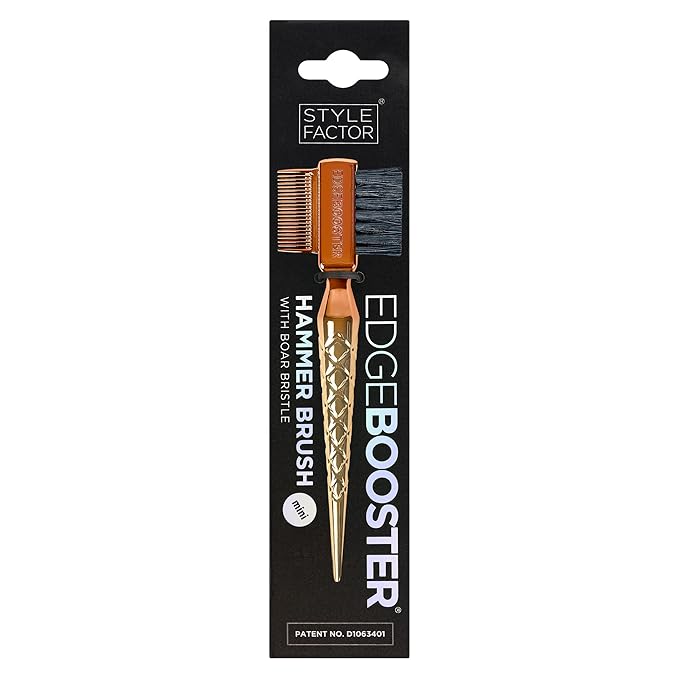 STYLE FACTOR EDGE BOOSTER® Mini Hammer Brush Travel Size | Baby Hair Brush & Double-Sided Edge Control Comb with Boar Bristles | Rat Tail for Precision Styling | Travel Brush for Edges & Baby Hair