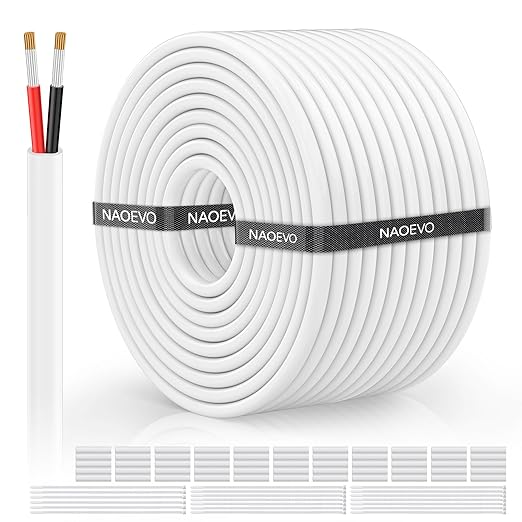 NAOVEO 12 Gauge Wire 2 Conductor Electrical Wire, 12 AWG Stranded PVC Tinned Copper Cable, Flexible/Low Voltage Automotive Wiring for LED Lamps, Marine, Speaker, Appliances (100FT)