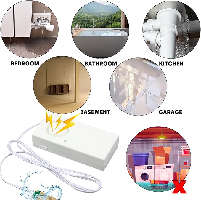 Hoteam 5 Pcs Water Sensor Alarm Leak Detector 120db Water Leak Alarm 9v Battery Flood Sensor Detector Overflow Security Alert for Home Basement Kitchen Garage Bath Tub Sink, White