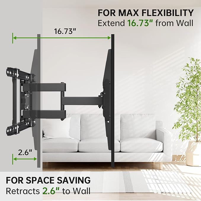 USX Mount Full Motion TV Wall Mount 42"-84" TVS, Fits 16" 18" or 24" Studs, Heavy Duty TV Mounts Bracket with Dual Articulating Arms Tilt Swivel Extension Max VESA 600x400mm, Weight Capacity 110lbs