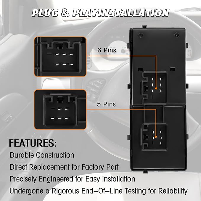 Ford Power Window Switch Replacement for 2002 2003 2004 Ford F250 F350 F450 F550,2002-2003 Explorer, 2002-2005 Excursion Mercury Mountaineer Replacement Button Windows Switches - OE 1L2Z14529BA