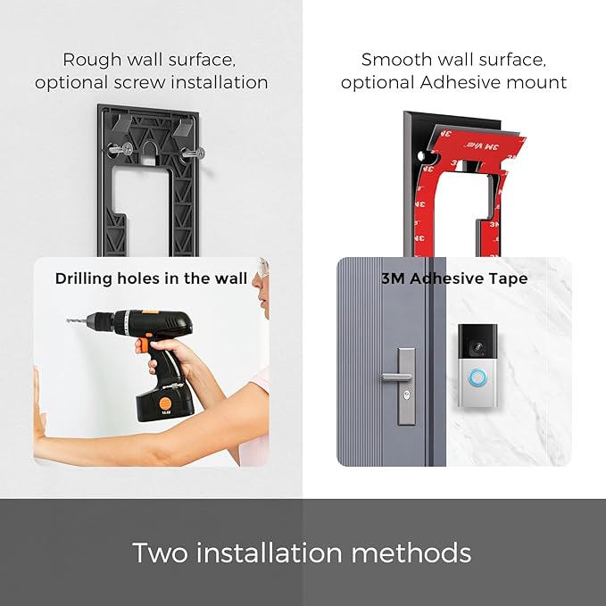 No Drill Doorbell Mount for R-ing Battery Doorbell (2024 Release) - Strong Adhesive Mounting Plate, Renter Friendly Apartment & Office Video Doorbell Holder Bracket, Easy Install Accessories Kit