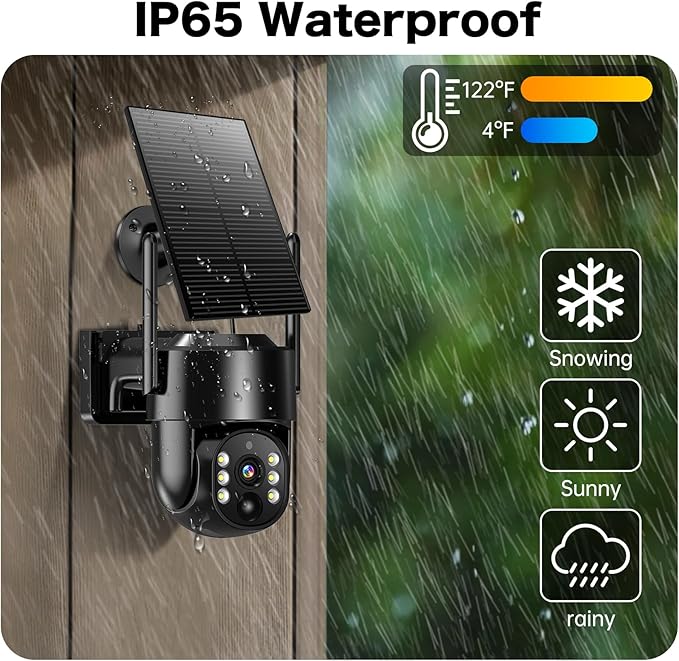 Seeborder Solar Security Cameras Wireless Outdoor, 2K 4MP Security Cameras Battery Powered PTZ WiFi Camera, Color Night Vision, 2-Way Talk, PIR Motion Detection for Home Security (Black 4 Pack)
