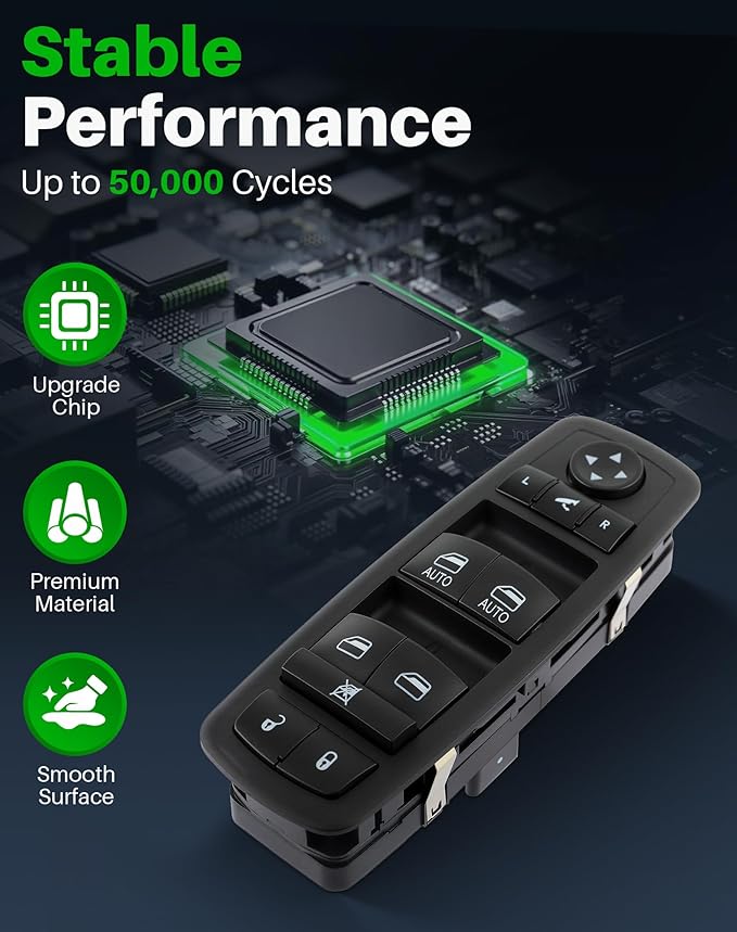 Dacall Window Switch Fits for Chrysler Town & Country (2012-2015), Dodge Grand Caravan (2012-2015), Ram 1500 2500 (2013-2015), Ram 3500 (2015) Front Driver Side, Replaces 68110867AA, 68110867AB