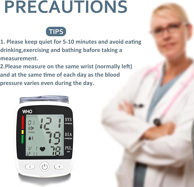 Blood Pressure Monitor, Irregular Heartbeat Detector, Automatic BP Monitor 90x2 Reading Memory and Large LCD Display, USB Charging, Adjustable Wrist Cuff, Ideal for Home and Hospital