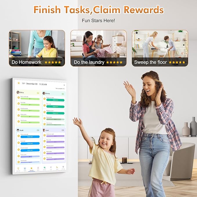 32" Digital Calendar Chore-Chart for-Wall-Planner - Interactive Touchscreen Display Electronic Calendar Picture Frame, Star Reward, Sync Google iCloud Outlook Calendar, Gifts for Mom, Wall Mount White