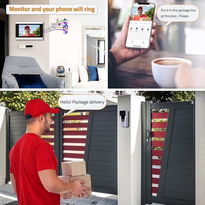 AMOCAM Wireless Video Doorbell Intercom with Monitor System, WiFi Video Intercom 1080P HD Metal Camera, 7 Inch Monitor with 32G Card Record, Tuya APP, 2-Way Audio, Unlock for Home Security System