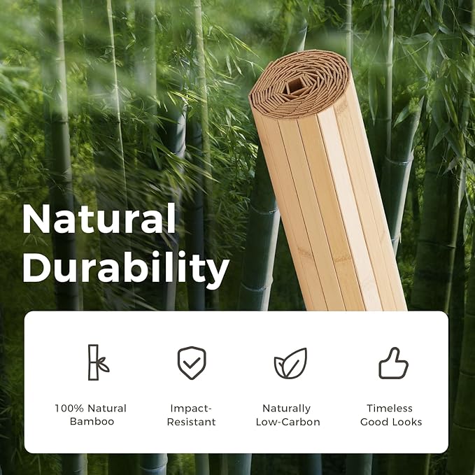 OUZUGIE 1 Pack 96x48 Inch Natural Bamboo Wall Panel – Carbonized Pole Wrap Paneling for Walls, Ceilings, Cabinets, Furniture – Ideal for Bedroom, Living Room & Office DIY Decor