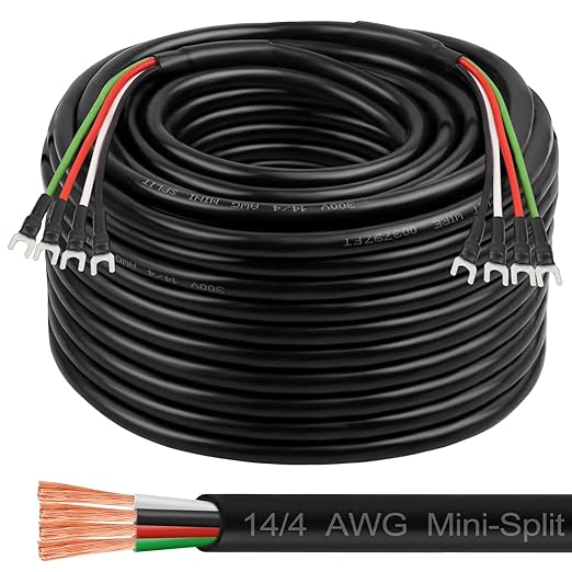 MOOKEERF 14/4 AWG Mini-Split Cable - 200FT 14 AWG 4 Conductor Control Cable 300V Stranded Oxygen-Free Pure Copper Wire for Mini Split Air Conditioner,Heat Pump,HVAC Systems and Speaker Systems
