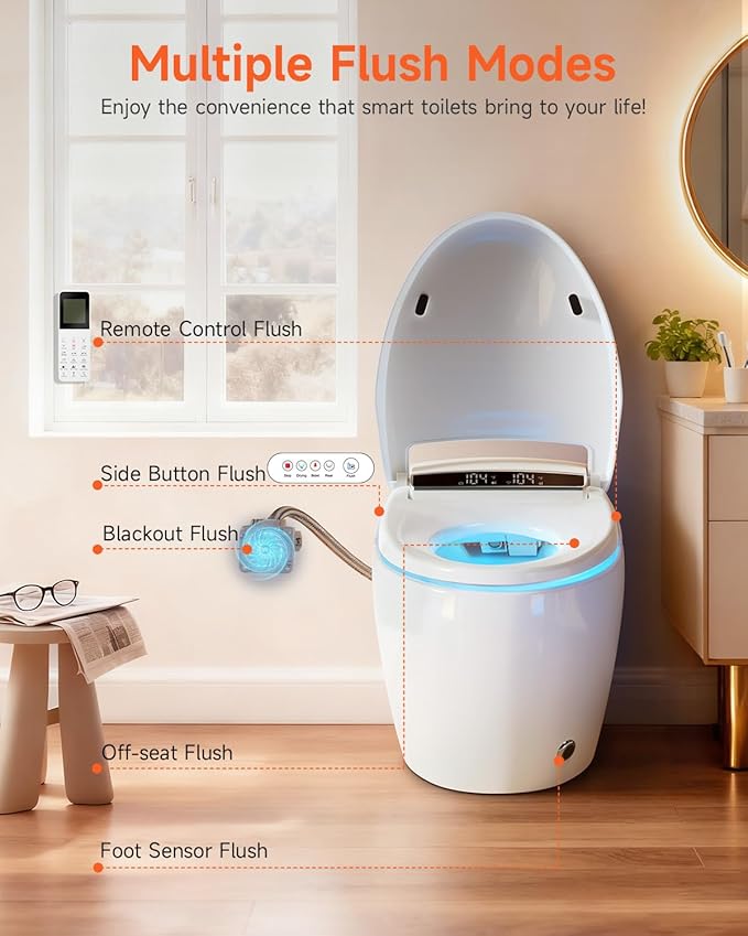 WANSID Smart Toilet with Bidet Built in, Bidet Toilet with Auto Open/Close Lid, Foot Sensor Operation, 1.28GPF, Heated Seat & Instant Warm Water Dryer, Tankless One Piece Electric japanese toilet