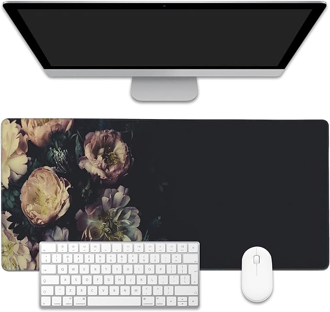 EOBKLAX Mouse Pad,Vintage Peonies Desk Mat for Desktop,Desk Pad with Non-Slip Base and Stitched Edge,Extended Mousepad for Office and Home 35.4X15.7 Inch