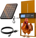 Okkobi Automatic Chicken Coop Door Solar Powered - LCD Display - Chicken Coop Door with Remote Control, Light Sensor & Timer - Security & Peace of Mind: Anti-Pinch function - 5-Year Protection - Brown