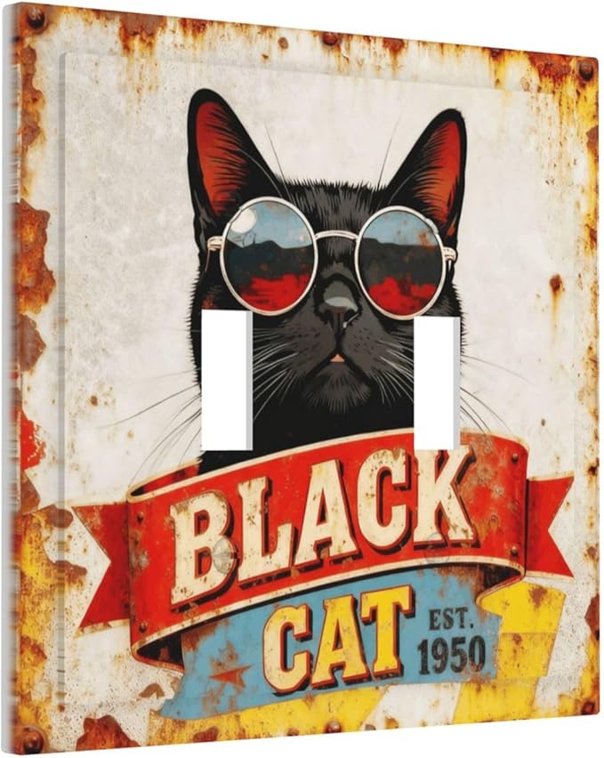 Bvtewkhz Black Cat Vintage 2 Gang Double Toggle Decorative Outlet Covers Light Switch Plate Electrical Receptacle Switchplate For Bathroom Kitchen Bedroom