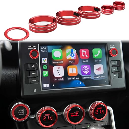 Auovo AC Knob Rings Trims Compatible with Subaru BRZ 2022-2026 for Toyota GR86 2022-2025 2026 Interior Accessories Air Conditioning Radio Switch Cover Audio Volume Button Ring (Knob Trims-6PCS, Red)