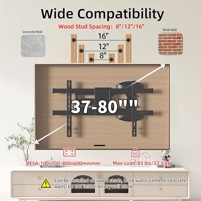 XinleTech 35 Inch Long Arm TV Wall Mount for 37-75 Inch TVs,Full Motion Corner Mount with Extension,±90°Swivel,Tilt&Level Adjust,Max VESA 800x600mm,Heavy-Duty TV Mount,XL-DY858S