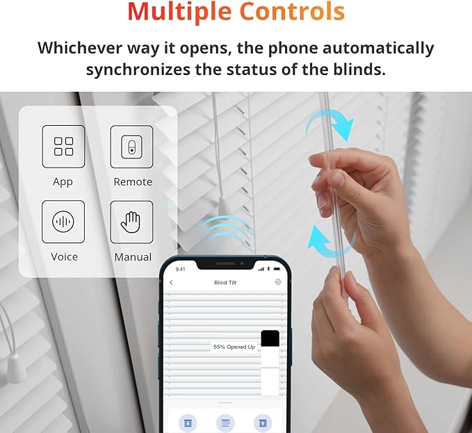 SwitchBot Blind Tilt Motorized Blinds with Remote, Automatic Blind Opener and Closer, Solar Powered, Light Sensing Control, Add Hub Mini to Make it Compatible with Alexa & Google Home