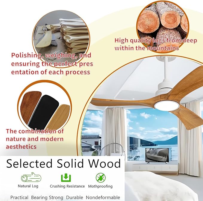 Gaizw 42 Inch Ceiling Fans with Light,3 Blade Ceiling Fan with Remote Control, Reversible Dimmable Wood Ceiling Fan for Kids Room Bedroom Garage Indoor Outdoor Use