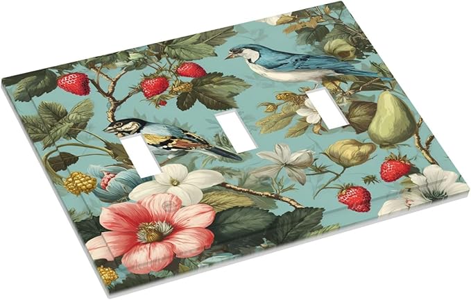 Bvtewkhz William Morris Flower 3 Gang Triple Toggle Wall Plate Cover Decorative Light Switch Covers Electrical Faceplate Switch Plates for Bathroom Kitchen Home