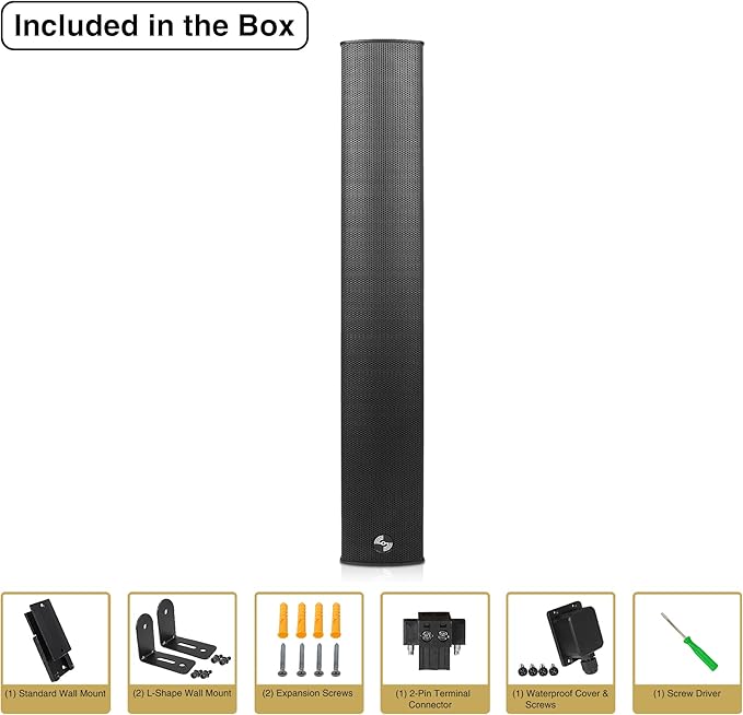 Sound Town Weatherproof Compact Aluminum Line Array Column Speaker with Wall Mount Bracket, 6 x 3 Woofers, 4 x 1.2 Dome Tweeters, Black, for Church, Indoor & Outdoor Installation (CARPO-M64B)