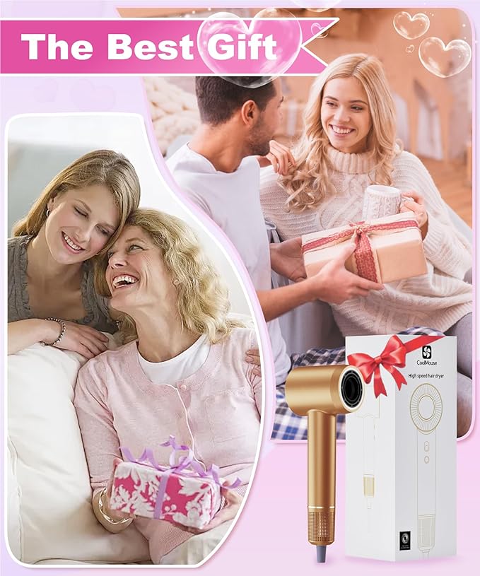 High-Speed Ionic Hair Dryer: 150000 RPM Brushless Motor 500 Millions Negative Ionic Care Blow Dryer for Fast Drying Low Noise Thermo-Control Hairdryer, Travel with Magnetic Diffuser & Nozzle